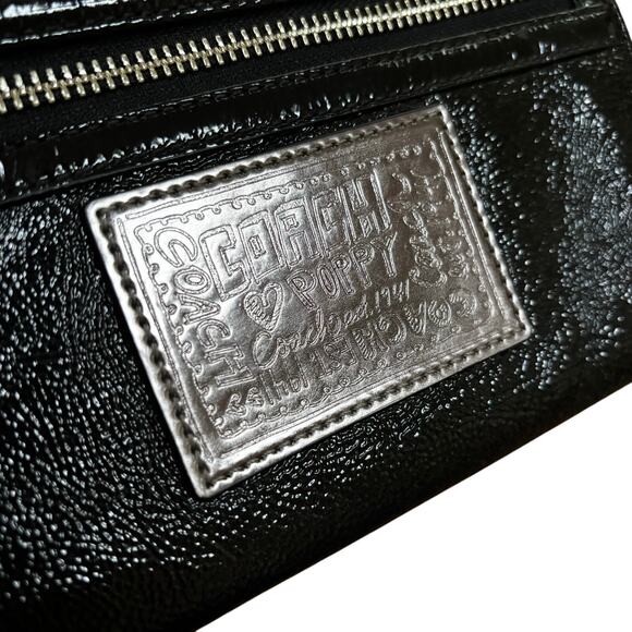 Coach Poppy Wristlet black pebbled & patent leather purse wallet clutch top zip - Picture 10 of 11